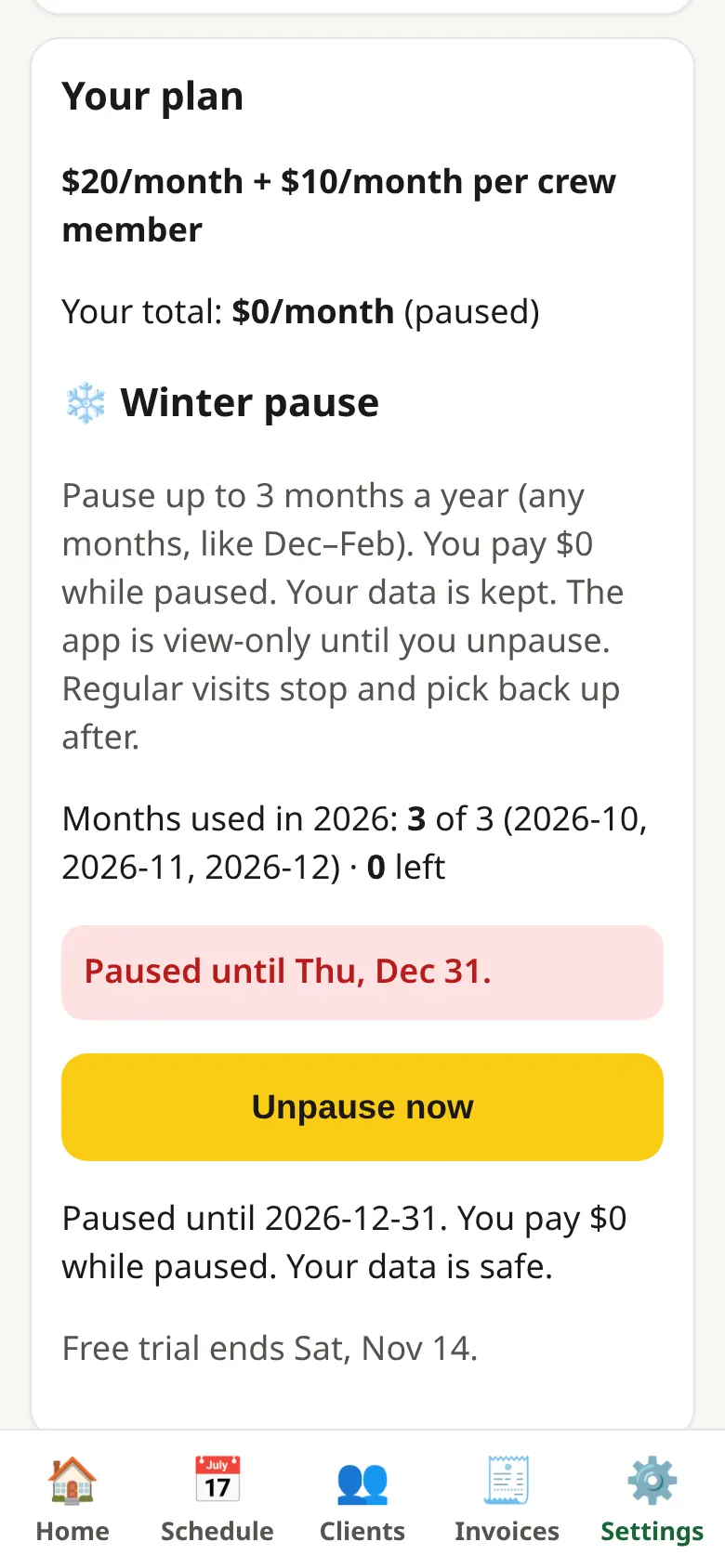 10. Winter pause